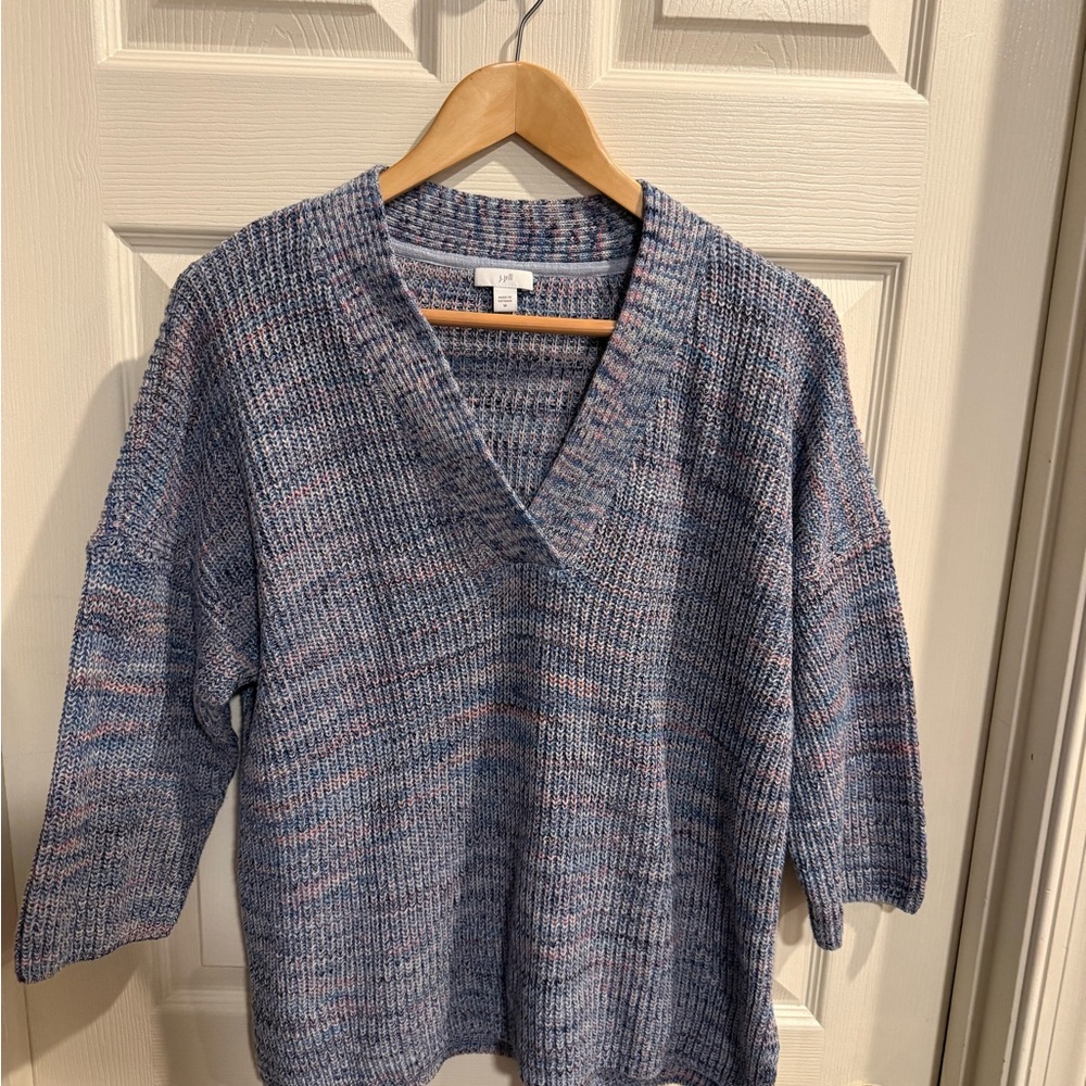 J. Jill Multicolor Three Quarter Sleeve Length V-Neck Sweater